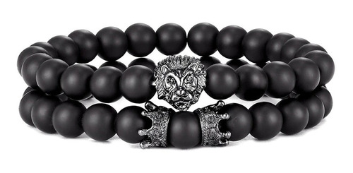 Pulsera Piedra Onix Leon Y Coronas Hombre Moda Masculina 