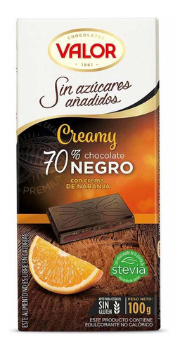 Chocolate Valor 70% Naranja Sin Azúcar 100g