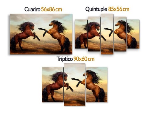 Cuadro Decorativo Moderno Caballos Salvajes Jd 0087 M Quíntuple 85x56 Cm Sin Marco