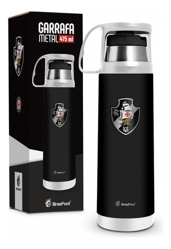 Garrafa Térmica Café Inox Com Caneca Vasco Da Gama 475ml Cor Preto