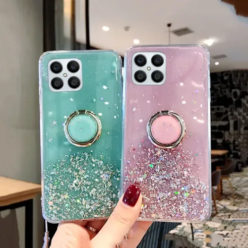 Hülle Für Honor X8 4G – Mit Blumen Ring Ständer, Bling Design, Stoßfest – Niedliche Schutzhülle Für Frauen