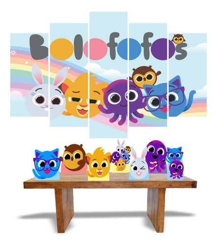 Imagem 1 de 6 de Kit 7 Totens De Mesa + Quadro Mosaico Bolofofos Decoração