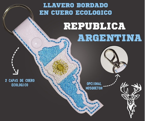 Imagen 2 de 3 de Llavero Argentina Bordado Con Argolla Cuero Ecologico
