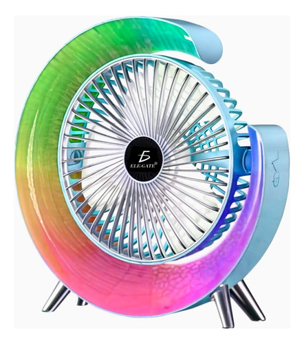 Mini Ventilador Escritorio Luz Rgb 3 Velocidades 180 Grados Color Azul