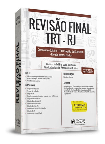 Revisão Final Trt  Rj (2018), De Henrique Correia. Editora Juspodivm, Capa Mole Em Português, 2018