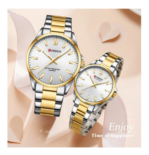 Reloj De Pareja Curren Luminous De Cuarzo Inoxidable, 2 Piez Color del fondo Silver Gold White
