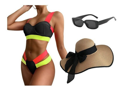 Bikini Set Lentes De Sol Uv400 Gratis+gorro De Playa