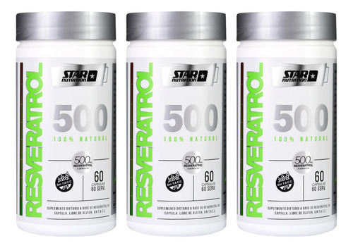Star Nutrition Resveratrol 500 Antioxidante 60 Caps X 3 Unid Cápsulas Sin Sabor