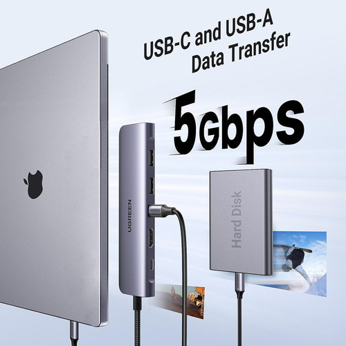 Adaptador Ugreen 7 In 1 Usb-c Multifunction Adapter - Gris
