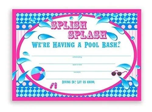 comprar Splish Splash Pool Party Invitaciones Rosa - 10 Invitaciones