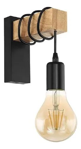 Aplique Con Madera Lampara De Pared Pase E27 Portalampara Negro