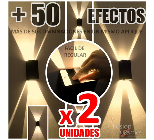 Aplique Pared Interior 50 Efectos Full Bidireccional Pack 2u