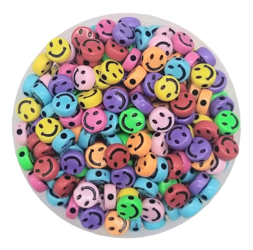 50 Cuentas Plásticas Smiley Emoji 1 Cm Color Surtido Bijou 