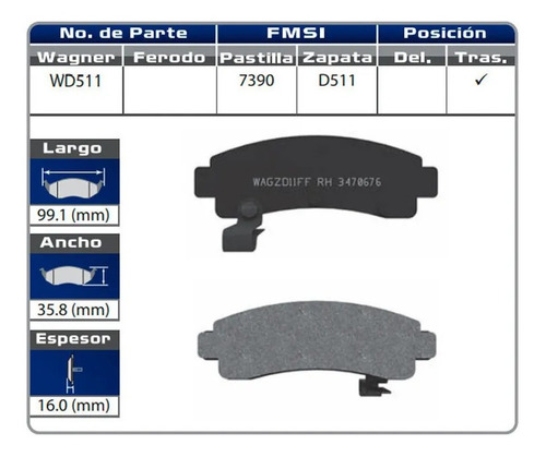 Balatas Traseras Nx / Sentra / Sentra / Tsuru Gsr Wg