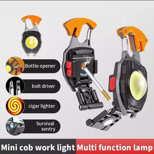 Linterna Llavero Tactico Corta Cinturon Encendedor Outdoor Blanco Naranja