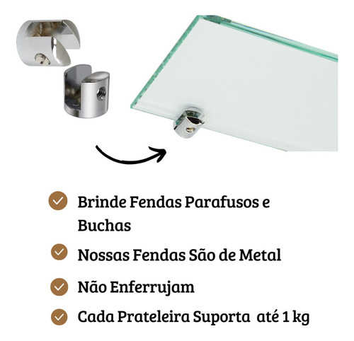 Kit 2 Prateleira Banheiro Vidro Suporte Porta Shampoo 40x10