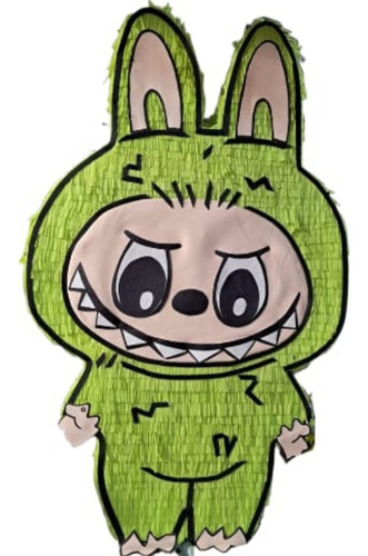 Piñata De Cartón Colorida Arcoirispapel - 1 Unidad Verde Lima Labubu Labubú Verde Mediano