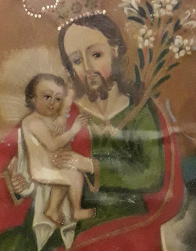 Antigua Pintura Oleo Sobre Chapa San Jose Niño Jesus Colonia
