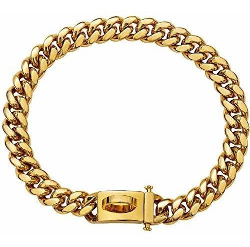 18k Gold Dog Collar Necklace With Stainless Steel Buckle,str