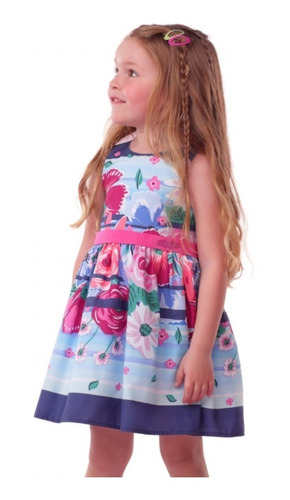 Vestido Infantil Azul Florido Mon Sucré Flora Botanic 18086