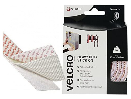 50 Mmx 1 M Blanco Cinta Velcro Heavy Duty Stick-on