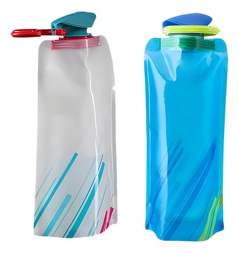2pzas Botella De Agua Plegable 700ml Bolsa Para Agua Viaje