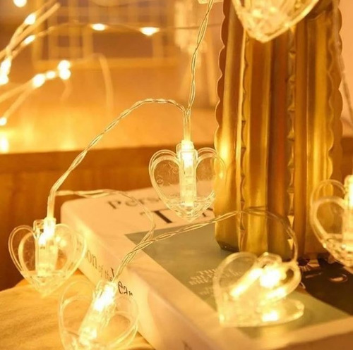 Guirnaldas De Luces Led Broche Corazón X10 A Pila Navidad