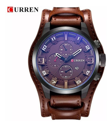 Relógio Curren Com Bracelete De Couro Pu Original + Brinde