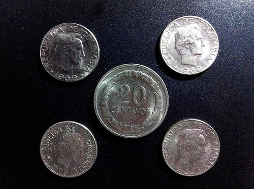 Monedas Colombia Colección 1969 20¢ 10¢ Ex+ Oferta