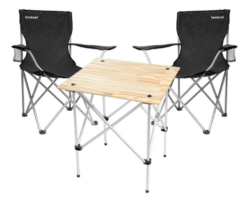 Set Camping De Mesa Plegable + 2 Sillones Director Portatil