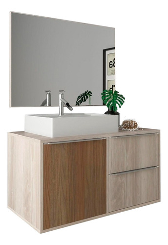 Mueble Para Baño - Con Bacha  - Gran Espejo - Milenio - Modelo Euro - Color Nude