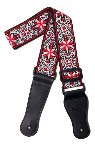 Imagem 1 de 5 de Correia Violão E Guitarra Standard Floral Gs-03-06 Vermelha
