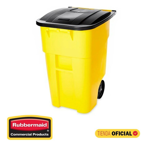 Rubbermaid® Bote Para Basura Rollout® 189 Lts, Ruedas Y Tapa Color Amarillo