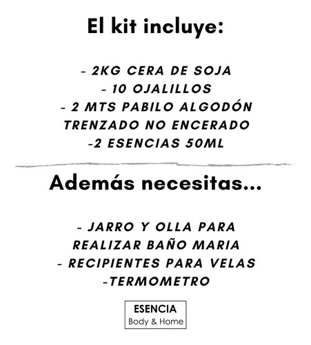 Imagen 4 de 5 de Kit Velas Cera Soja 2kg, Pabilo, Ojalillos + 100ml Esencia