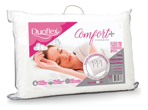 Travesseiro Comfort Com 14cm - Fofo - Capa Macia - Alto Cor Branco
