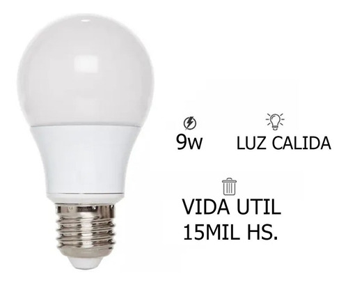 Imagen 3 de 9 de Lampara Led Bajo Consumo 9w E27 Bulbo Luz Fria / Calida