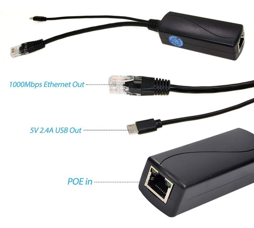 Adaptador Divisor Ethernet Gigabit Micro Usb Poe 5v 2.4a