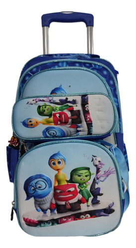 Mochila Lonchera Y Lapicera. Combo De Intensamente Con Llantas, Ruedas O Carrito Azul Claro Liso