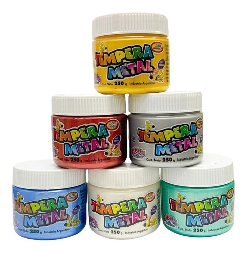 Tempera Escolar Señorita 250gr  X 6 Colores Metalizados