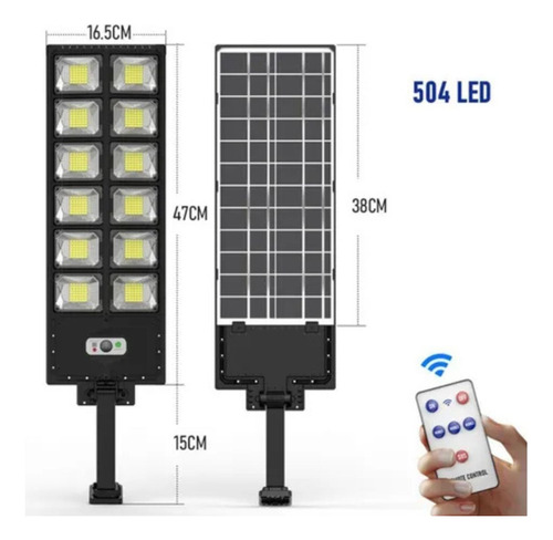 Luminária Solar Holofote Poste Refletor 504 Led 600w Potente Estrutura Preto