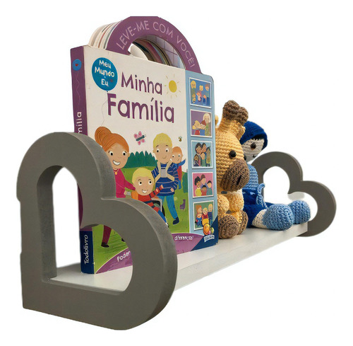 2 Prateleiras Coração Colorida Quarto Decoração Infantil 60 Cor Cinza