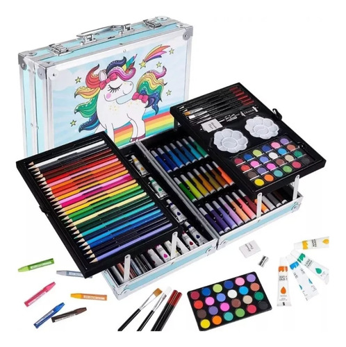 Kit De Arte Dibujo Infantil 145 Piezas En Maleta Doble Piso