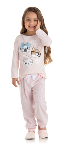 Pijama Niña Color Rosado Con Gatitos - Aiub