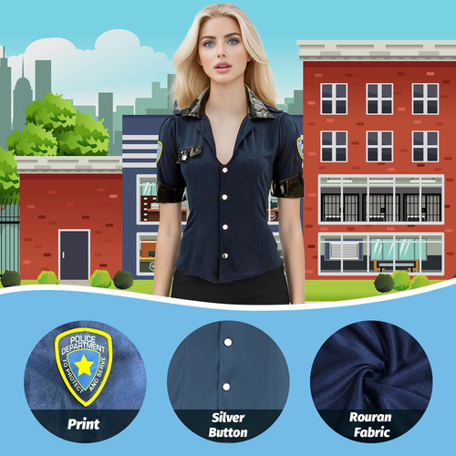 Disfraz De Policía Para Mujer, Una Talla, Negro Y Azul