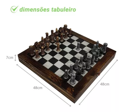 Jogo De Xadrez + Tabuleiro Em Resina Coleção Tematica Romana