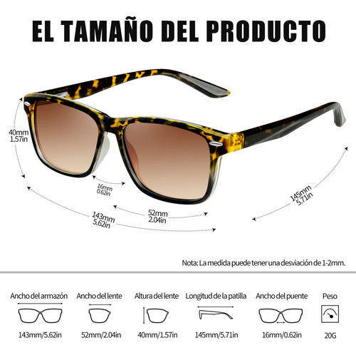 Lentes De Sol Hombre Mujer Moda Uv Polarizado Clásico Retro Color Carey Gris/marrón Degradado Deportivo Manejar Conducir Vintage Elegante Moderno Casual Caballero Dama Unisex