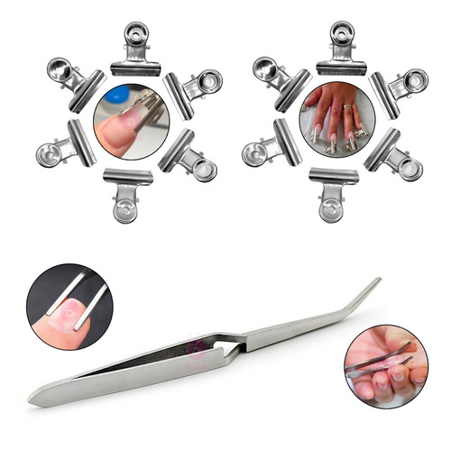 Imagem 1 de 1 de Kit Pinça Curvatura C + 12 Presilhas P/ Unhas De Curvatura C