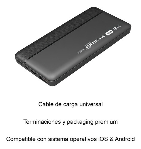 Power Bank Foxbox Energy Slim Quick Charge V2 12500 Negro