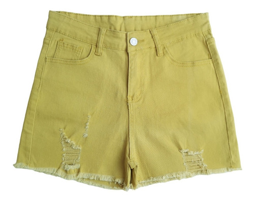 Shorts Mezclilla Elasticada Ajustado Tiro Alto Cintura Mujer