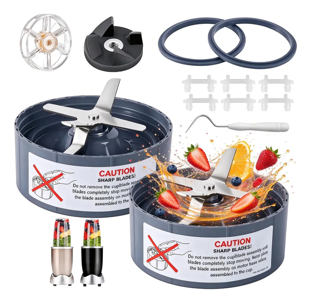 Cuchilla de Repuesto Compatible con Nutribullet 600W y 900W, Kit de 2 Aspas y Accesorios